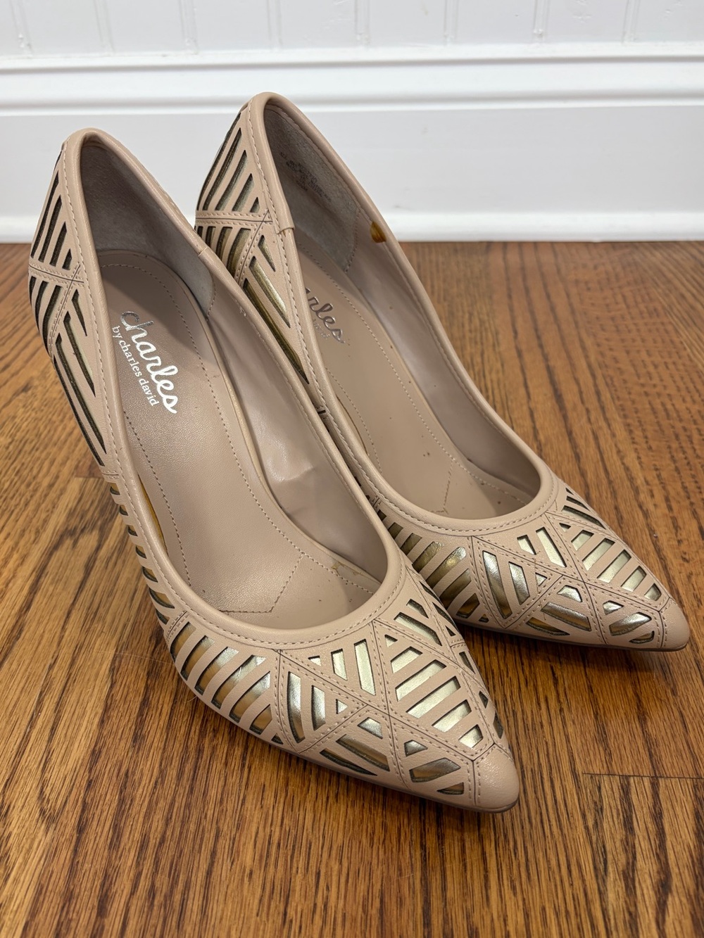 Charles by Charles David Beige Laser-Cut Pointed-Toe Pumps (9.5)